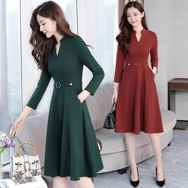 Women's Relaxed Clothes Exclusive Discounts Bodycon V-Neck Long Sleeve Runway Midi Dress