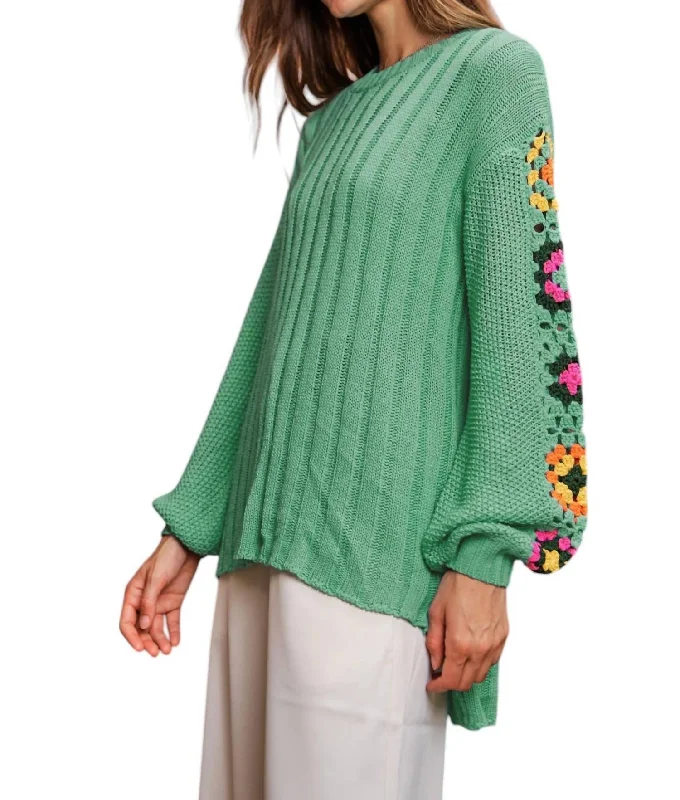 Women's Trendy Clothes Massive Selection Sale Sweater With Crochet Arms In Mint Green