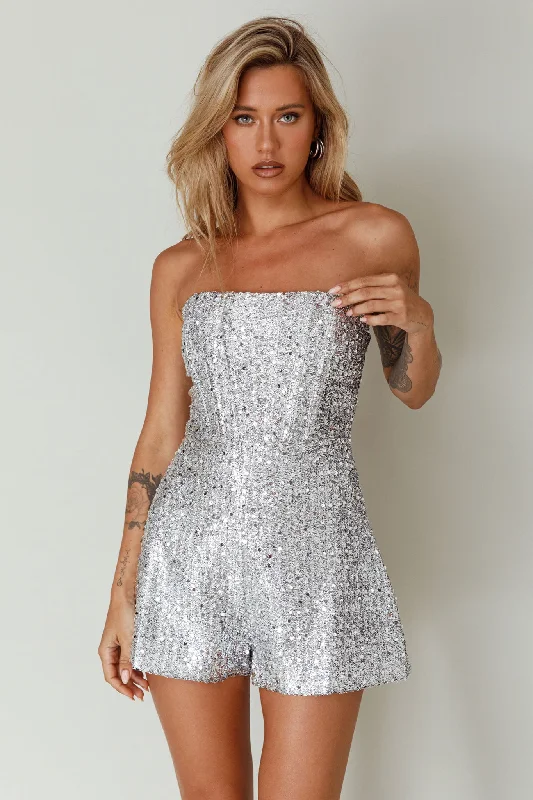 Women's Garments Special Offers Vivid Dreams Strapless Sequin Romper Silver