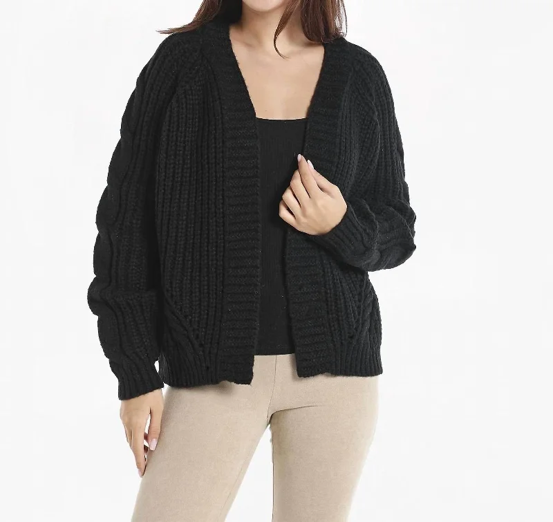 Stylish Women's Clothing Limited Time Offer Open Front Cable Knit Cardigan In Black