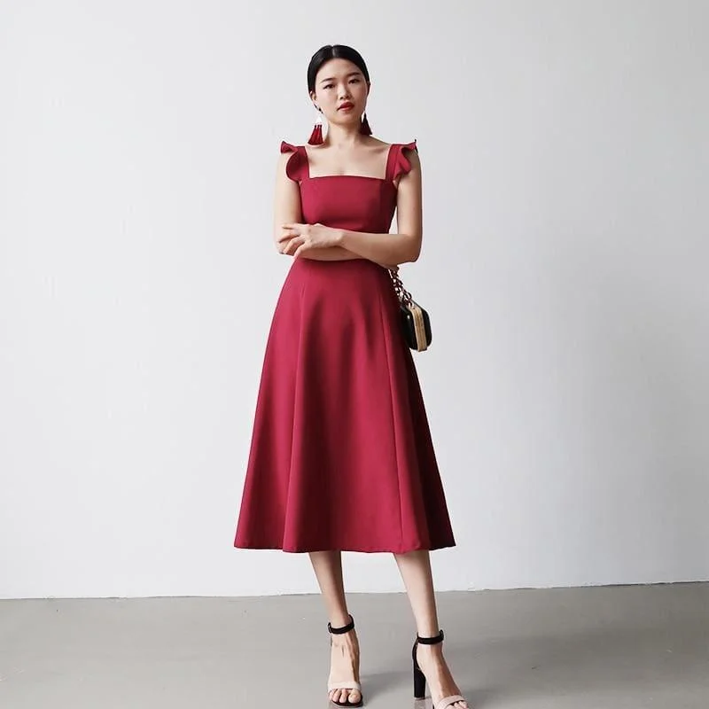 Women's Cozy Winter Attire Chic Styles Elegant  Dress Petal Sleeves Square Neck High Waist A Line Draped Dress Midi Dress