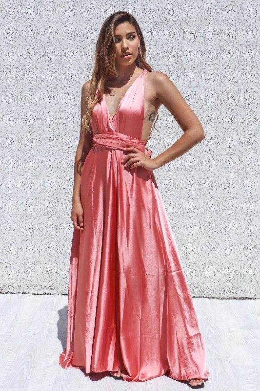 Women's Effortless Casual Outfit Easy Elegance Sales Pandora Multiway Gown - Rose Pink Satin