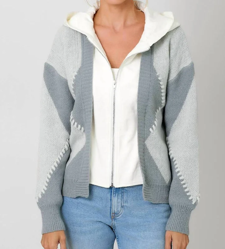 Elegant Clothing For Women Stupidly Low Prices Twofer Hoodie Sweater Cardigan In Grey Mix