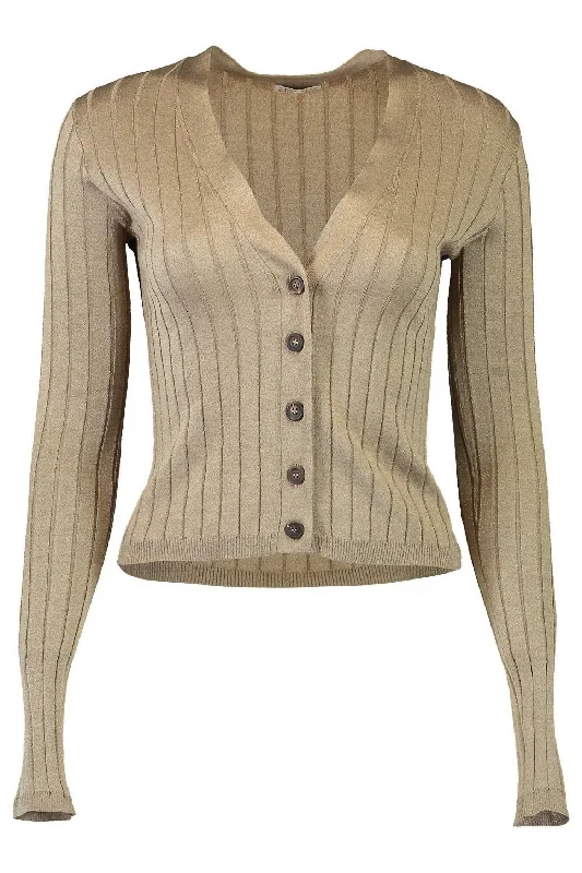 Women's Clothing For Holiday Travel Chic And Trendy Wide Ribbed Cardigan In Golden Tan