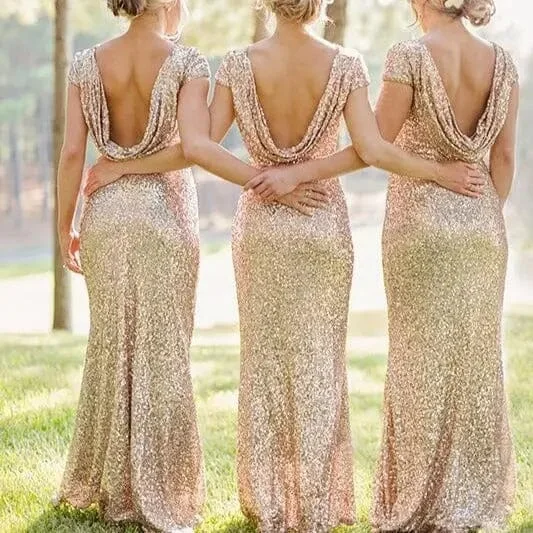 Women's Contemporary Apparel Ride The Style Wave Sequined Shimmering Bridesmaid Dress