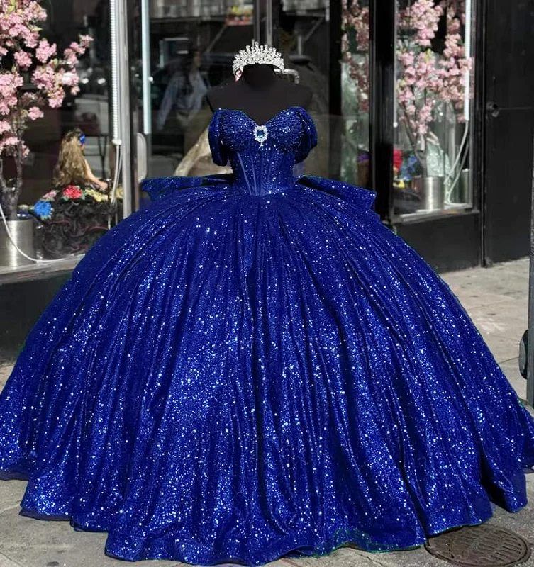 Women's Formal Event Clothing Statement Fashion Offers Glitter Sequins Royal Blue Wedding Dress Ball Gown GIrls Quinceaera Gown PL25173