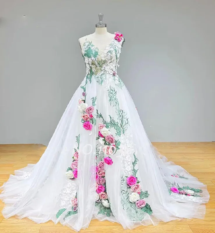 Women's Holiday Clothing Contemporary Chic Promotions Romantic  White Wedding Dresses with Hand Made Flowers  Ball Gown Quinceanera Gown PS12135