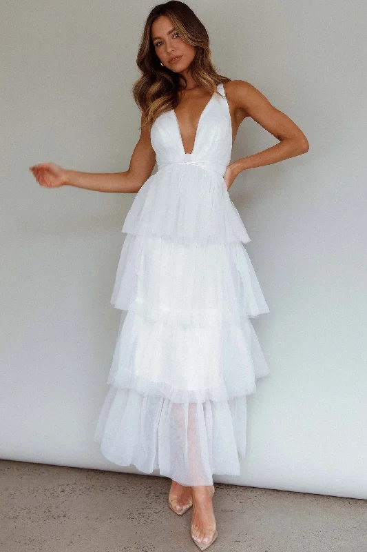 Women's Resort Attire Flash Sale Now Auguste Tiered Frill Midi Dress White