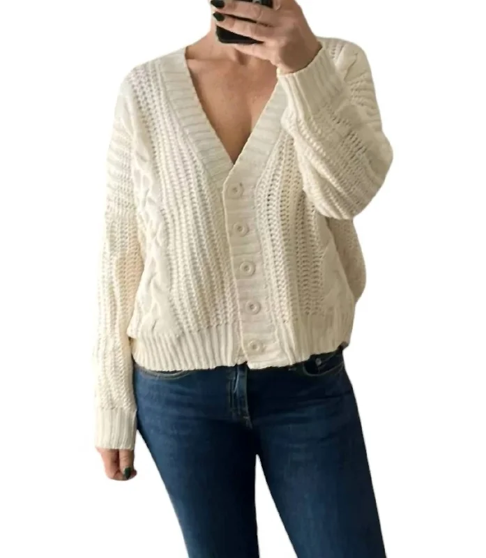 High-Fashion Women's Clothing Seasonal Clearance Ribbed Cardigan Sweater In Ivory White