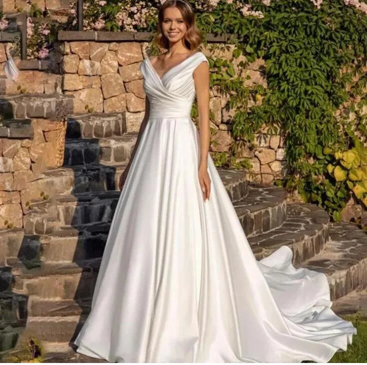 Women's Date Night Outfit Find Your Unique Flair A Line Satin ivory Wedding Dress for women Vestido 2024 WD4712