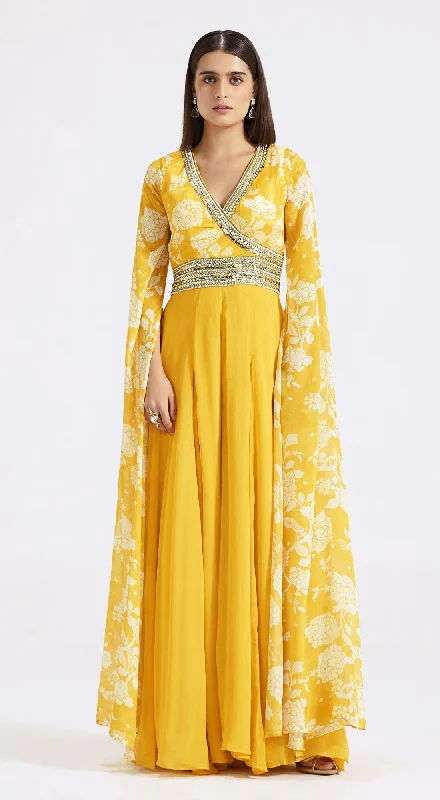 Women's Trendy Clothes Unleash Your Trendy Side Yellow Jumpsuit with Cape Sleeves