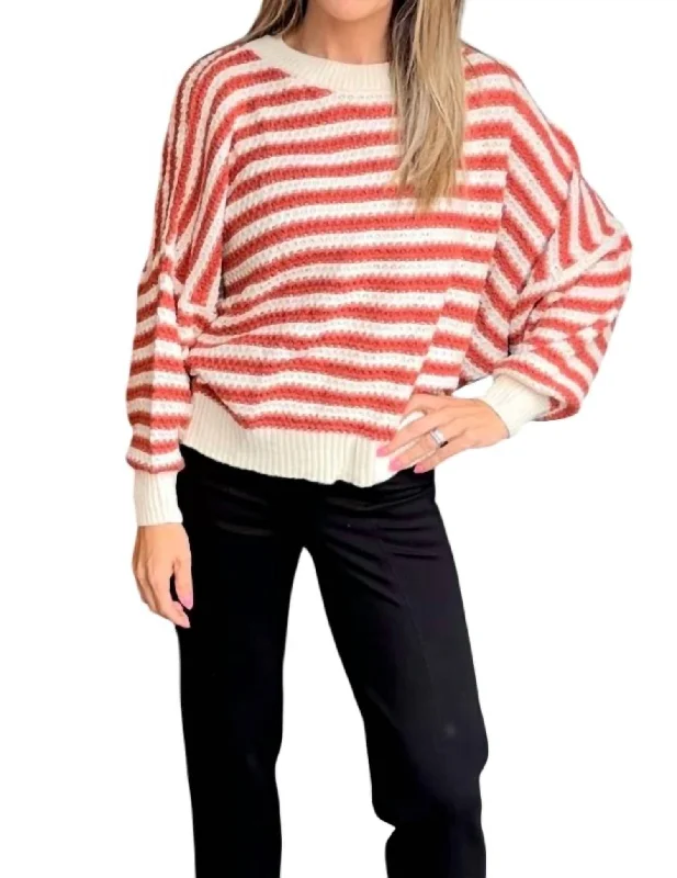 Women's Vacation Clothes Limited Time Flash Sale Striped Crochet Sweater In Rust