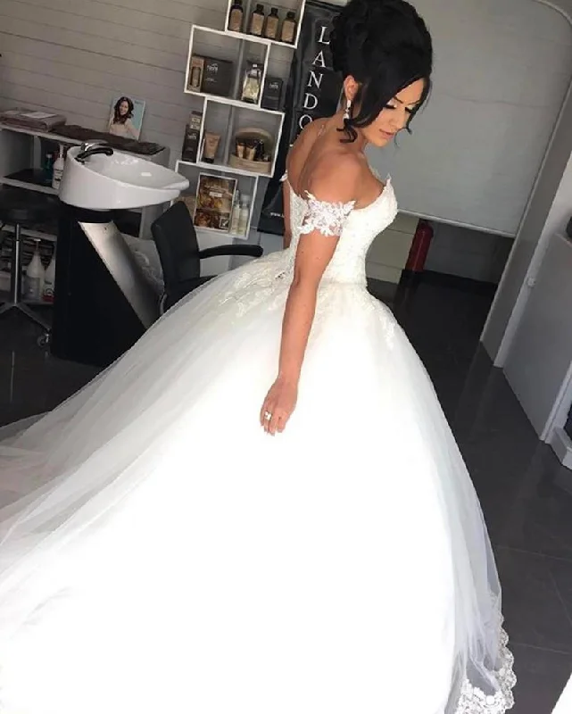 Women's Casual Wear Clothes Spring Fashion Siaoryne WD1007 off the Shoulder Ball Gown Wedding Dresses Lace Bridal Gown Cheap