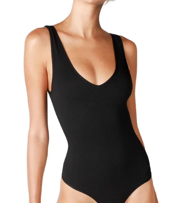 Women's Activewear Attire Fresh Styles, Fresh Deals Ribbed V Neck Tank Bodysuit In Black