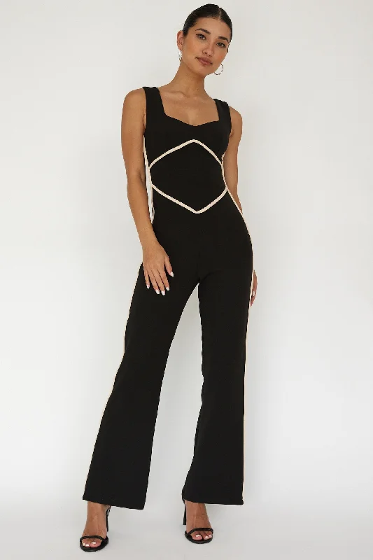 Women's Casual Outfit Fashion Forward Shenae Piping Trim Jumpsuit Black