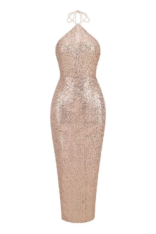 Women's High-Fashion Apparel Unbeatable Deals Sparkly Sequin Halter Sleeveless Bodycon Backless Split Evening Maxi Dress