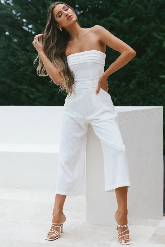 Classic Women's Clothing Styles Bold Fashion Sales Chosen Strapless Wide Leg Jumpsuit White