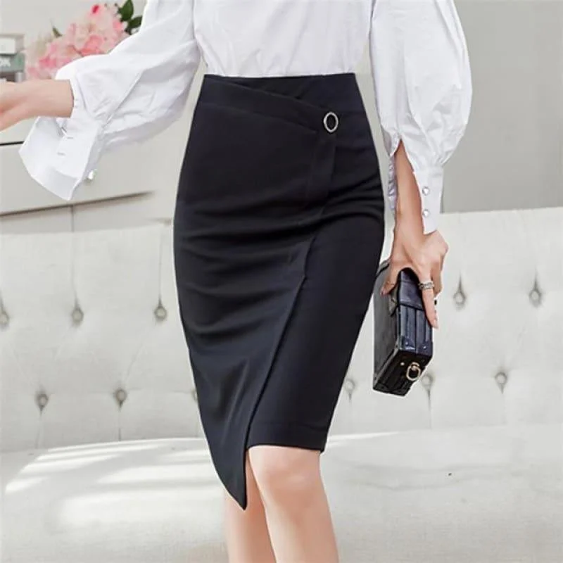 Women's Clothes For Work Budget Friendly High Waist Side Buckle Beaded Flapped Midi Skirts