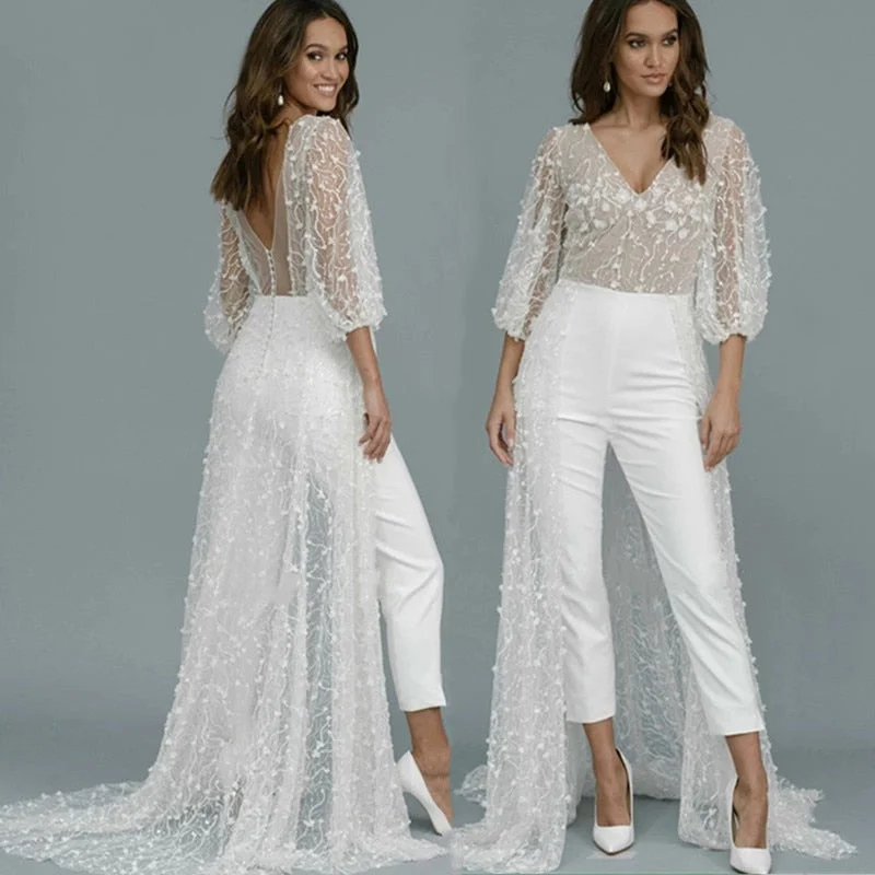 Women's Luxury Apparel Seasonal Sale Glamorous Lace Wedding Jumpsuit