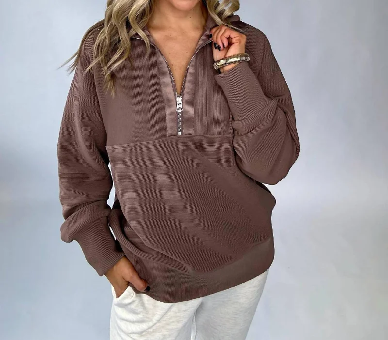 Women's Clothing With Trendy Designs Massive Savings Lismore Half Zip Sweater Top In Deep Taupe