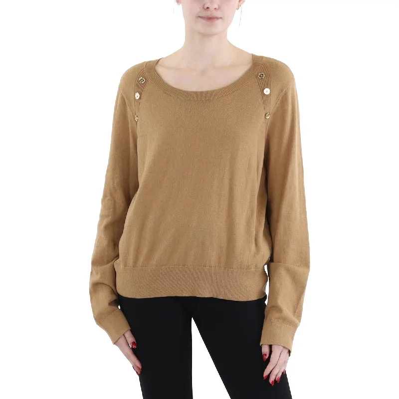 Women's Vintage Attire Modern Fashion Sale Womens Button Trim Long Sleeve Crewneck Sweater