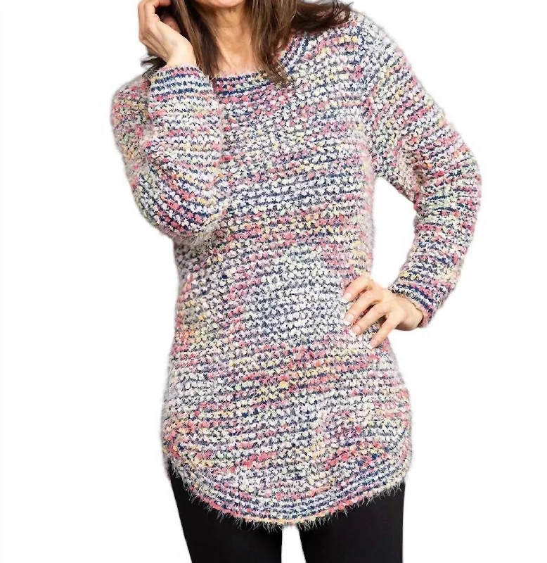 Women's Office Outfit Durable Fashion Picks Gracie Colorful Popcorn Knit Tunic Sweater In Multi