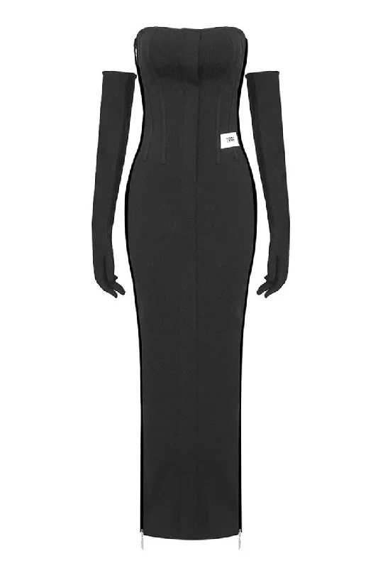 Women's Elegant Formal Outfit Cool Prices Vintage Strapless Opera Glove Zip Side Split Bandage Bodycon Evening Maxi Dress