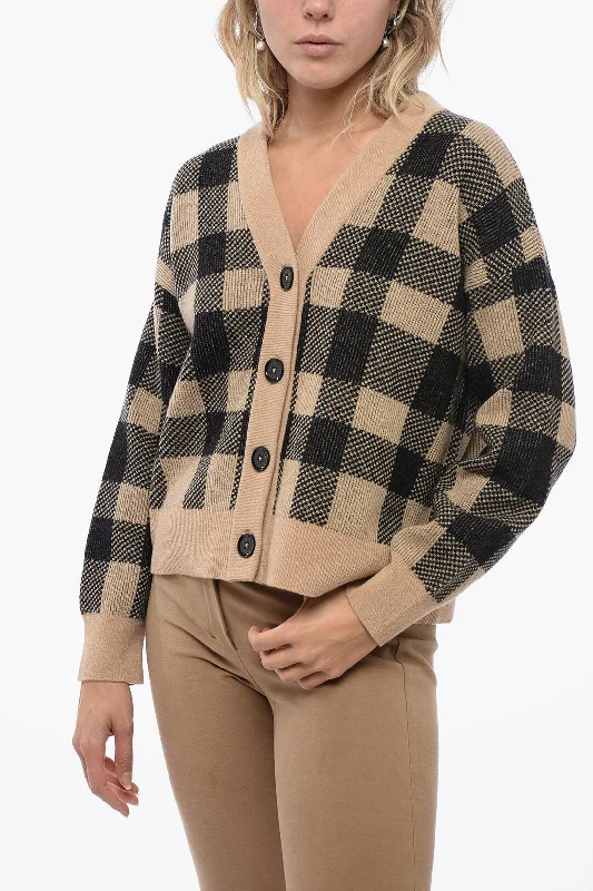 Women's Vacation Attire Cool Prices Barbour Wool Blend Cardigan with Check Pattern