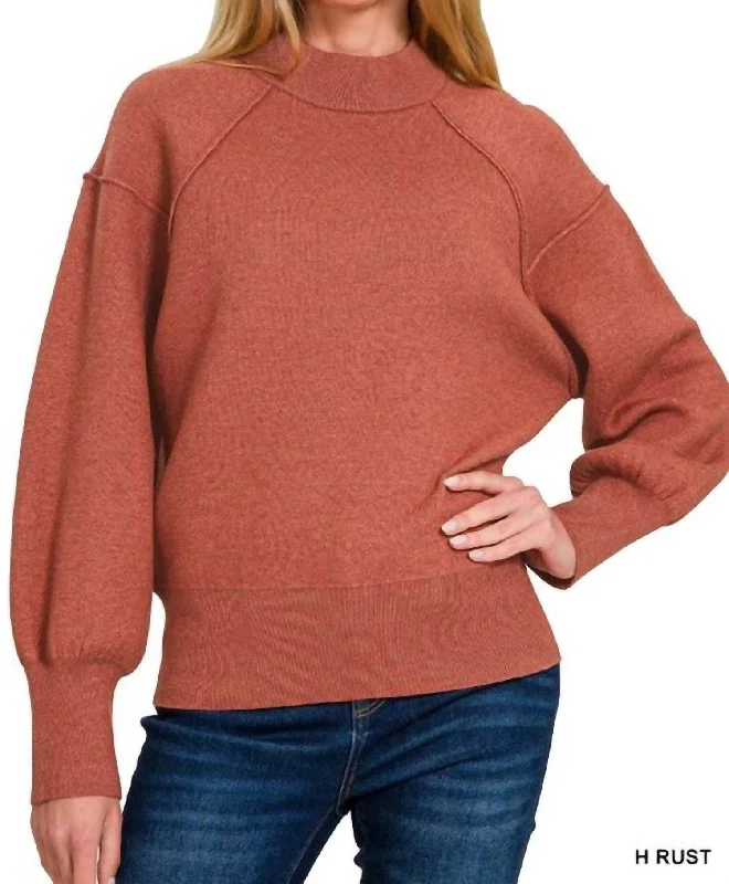 Women's Holiday Clothes Sleek Style Discounts Elana Mock Neck Exposed Seam Sweater In Rust