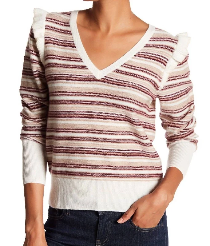 Affordable Luxury Women's Apparel Fashionable Comfort Promotions Porcelain Striped Wool Sweater In Red/white/beige