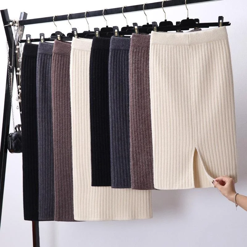 Women's Activewear Garments Elegant Style Knitted Elegant Midi Pencil Skirt