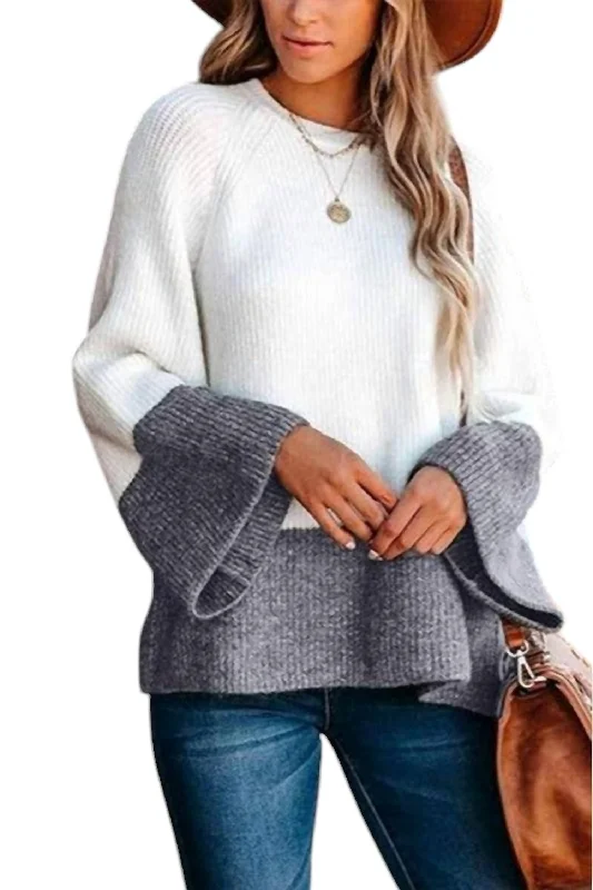 Women's Resort Apparel Cozy Chic Promotions Madelyn Color Block Sweater In Gray/cream