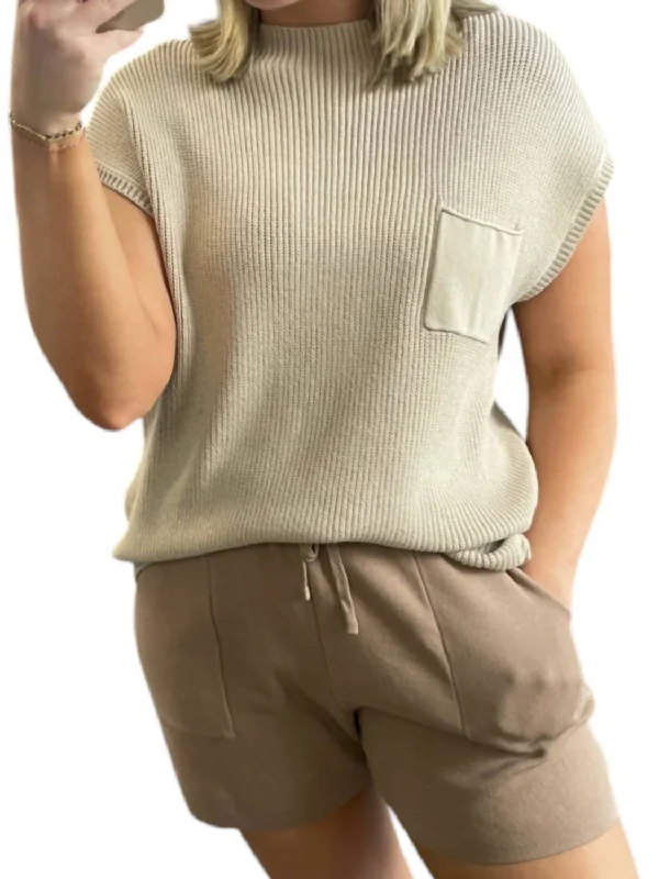 Comfortable Lounge Clothing Style Revolution Sweater Top & Shorts Set In Shell/mocha