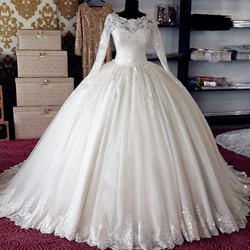 Women's Elegant Apparel Chic & Cozy Collection Vintage Long Sleeves Lace Ball Gown Vestido De Novia Bridal Gown Wedding Dresses 2018