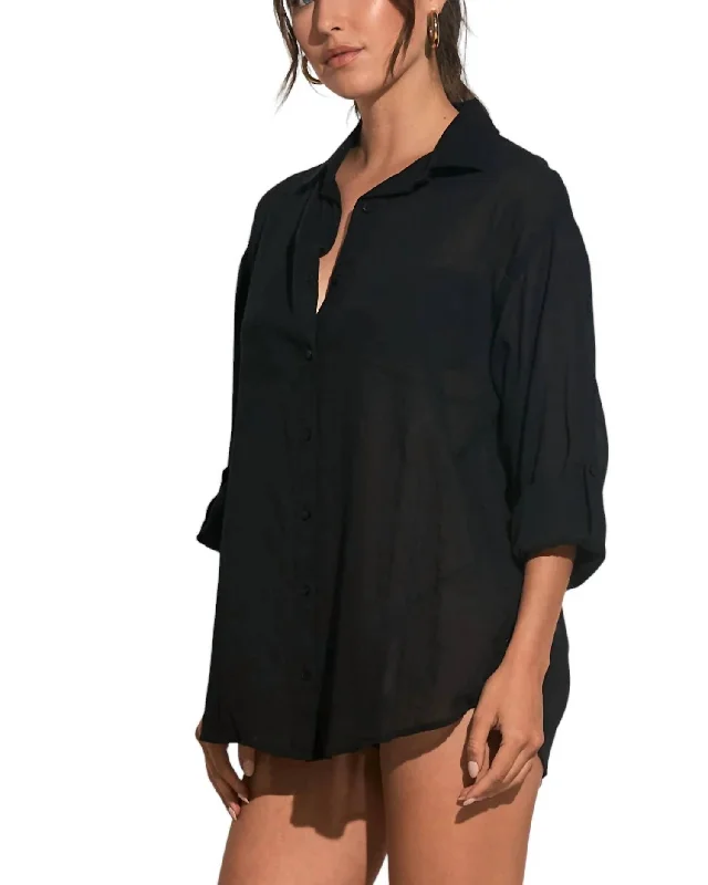 Women's Comfortable Clothes For Weekends New Season Fashion Preview Sale Button Down Graphic Cover Up In Black