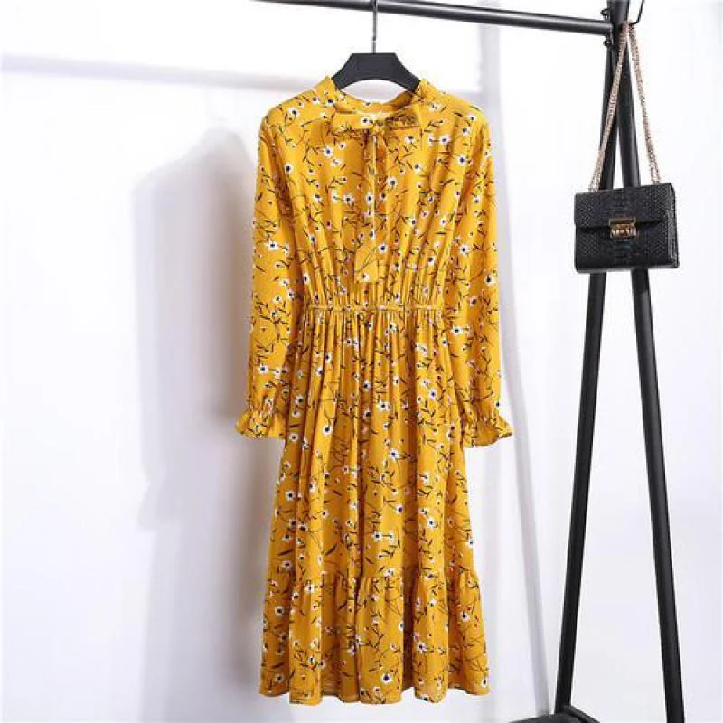 Women's Relaxed Clothes Limited Time Summer Vintage Floral Print Bow Dress