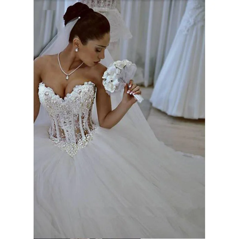 Elegant Clothing For Women Luxury Fashion Princess Bridal Dress Sexy Sweetheart Corset Pearl Ball Gown Wedding Dresses