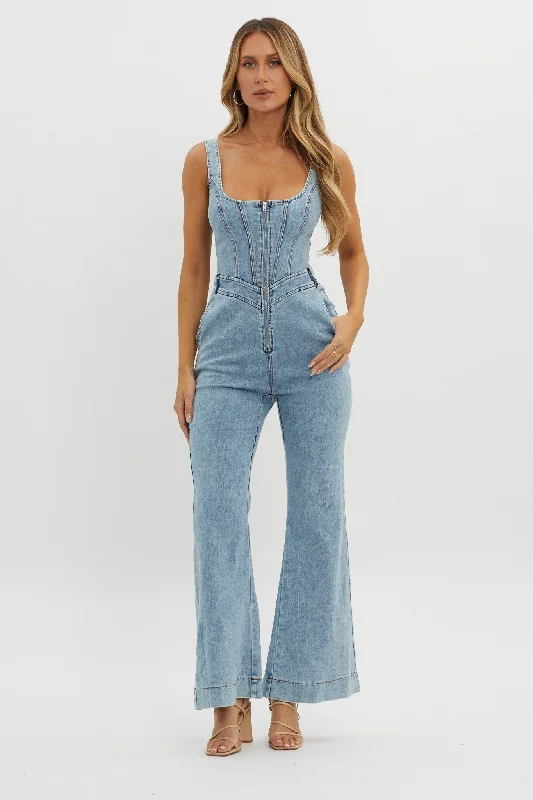 Women's High-Fashion Apparel Durable Fashion Picks Intermission Flared Leg Jumpsuit Denim