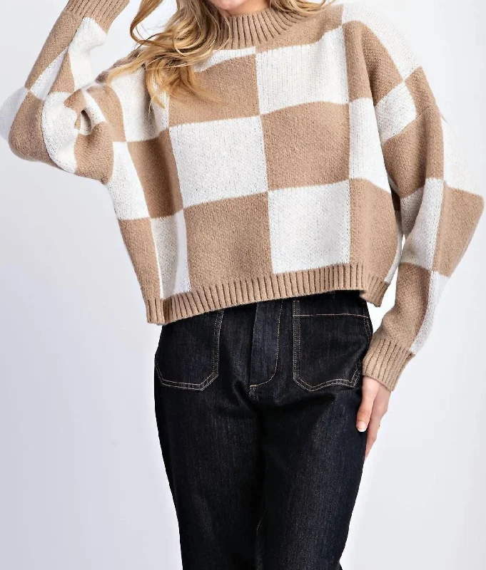 Women's Professional Outfit Trendy Threads Checker Cropped Sweater In Taupe