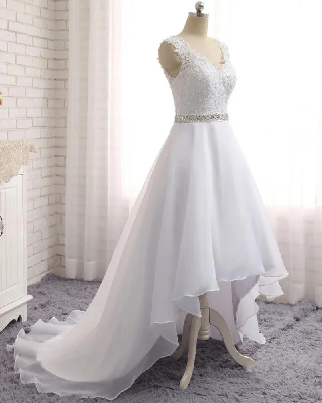 Women's Casual Apparel For Weekends Seasonal Clearance High Low Wedding Dresses Lace Beach Bridal Gown PL547