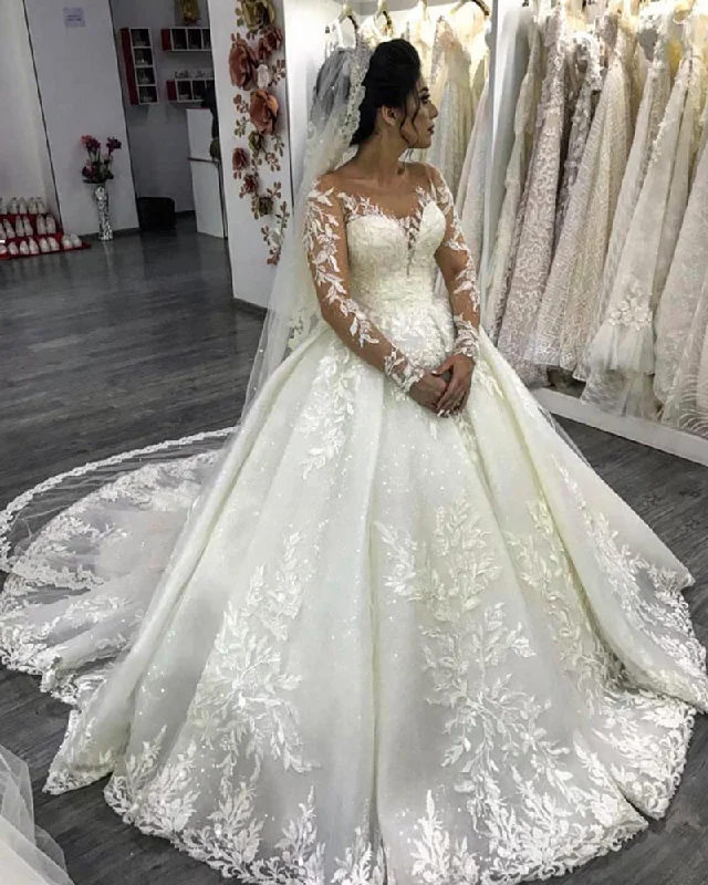 Charming Women's Outfit For Special Occasions Popular Collection Luxury Long Sleeves Lace Princess Ball Gown Wedding Gown Vestido De Novais WD6654