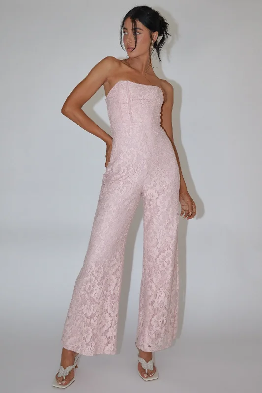 Women's Transitional Clothes Casual Chic Ankita Strapless Lace Jumpsuit Pink Blush