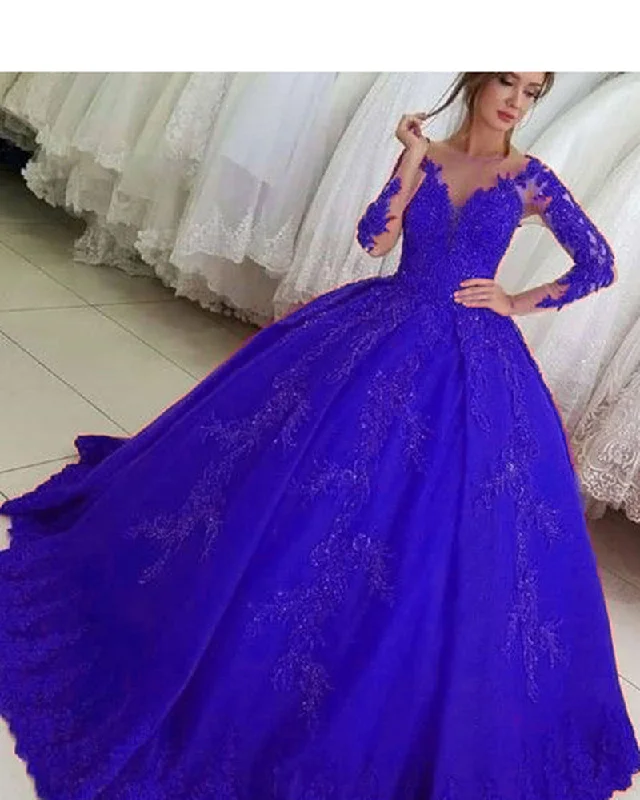 Women's Athletic Clothes Must-Have Style Discounts Vintage Roiyal Blue /Red Wedding Dress Lace Long Sleeves Bridal Party Gown Debutante Coloful Bridal DressWD11122