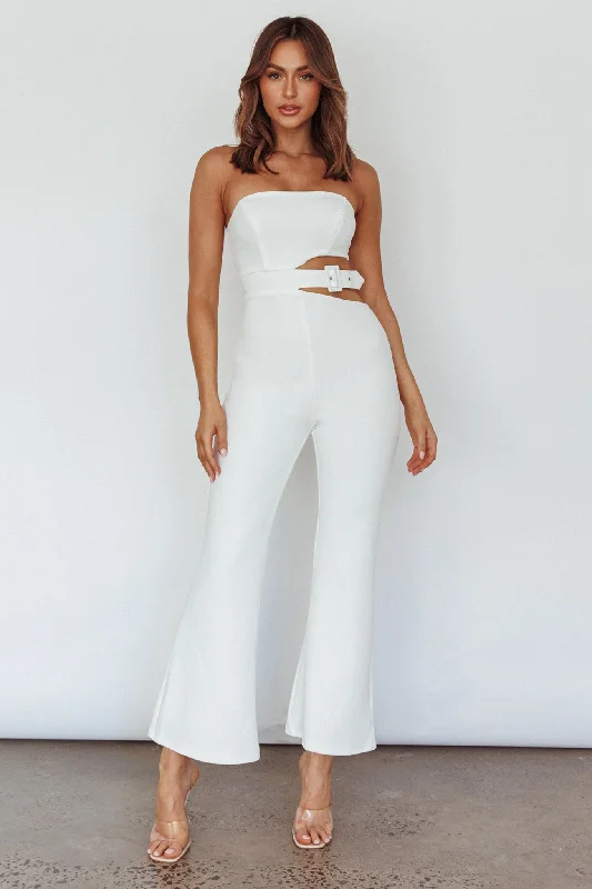 Modern Women's Apparel Cool Prices Glisten Cut-Out Buckle Waist Jumpsuit White