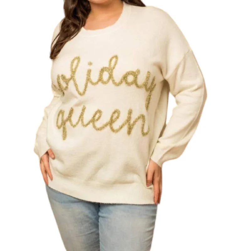 Women's Workout Clothing Chic Trends Unveiled Holiday Queen Sweater - Plus In White