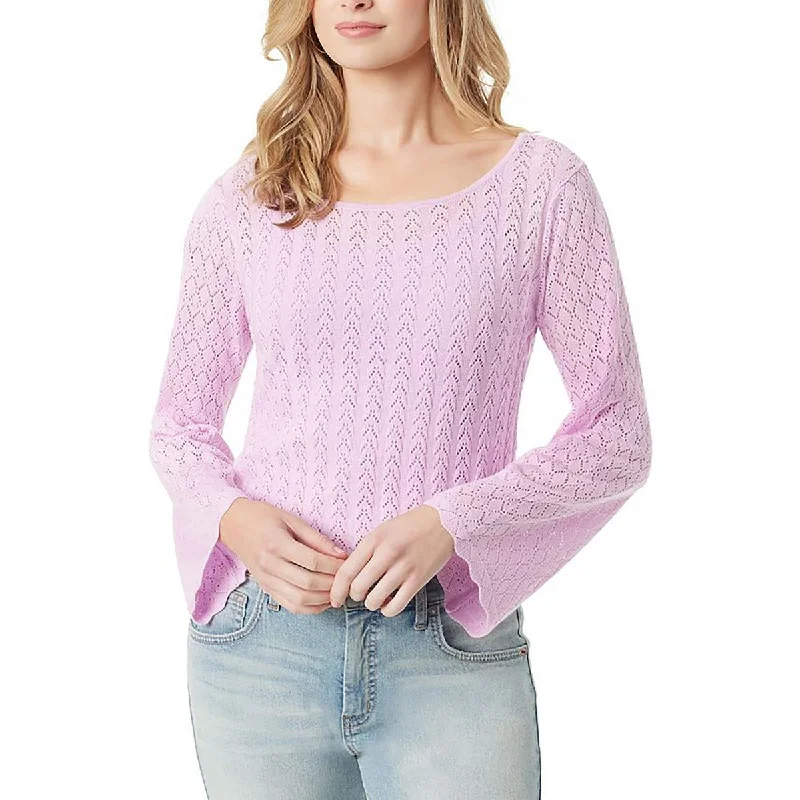 Modern Women's Attire Minimalist Fashion Sale Womens Knitted Bell Sleeve Crewneck Sweater