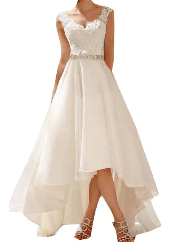 Timeless Women's Apparel The Latest Fashion Trends New arrive high Low Lace Beading Beach Wedding Dress Front short Long Back organza Bridal Gown