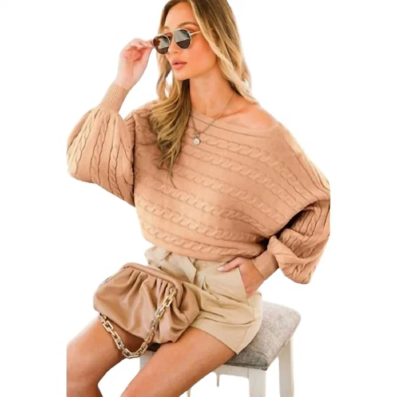 Fashion-Forward Women's Clothing Sale Event, Prices Rock Boat Neck Cable Knitted Sweater In Mocha