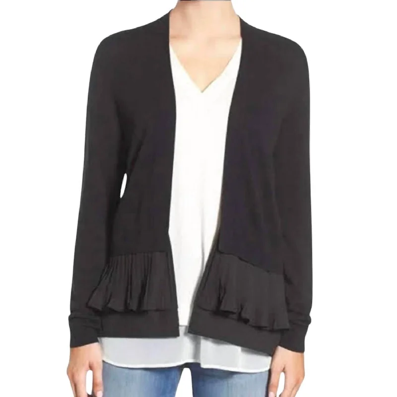 Women's Sporty Clothes Explore What'S New Pleated Hem Open Front Cardigan In Black