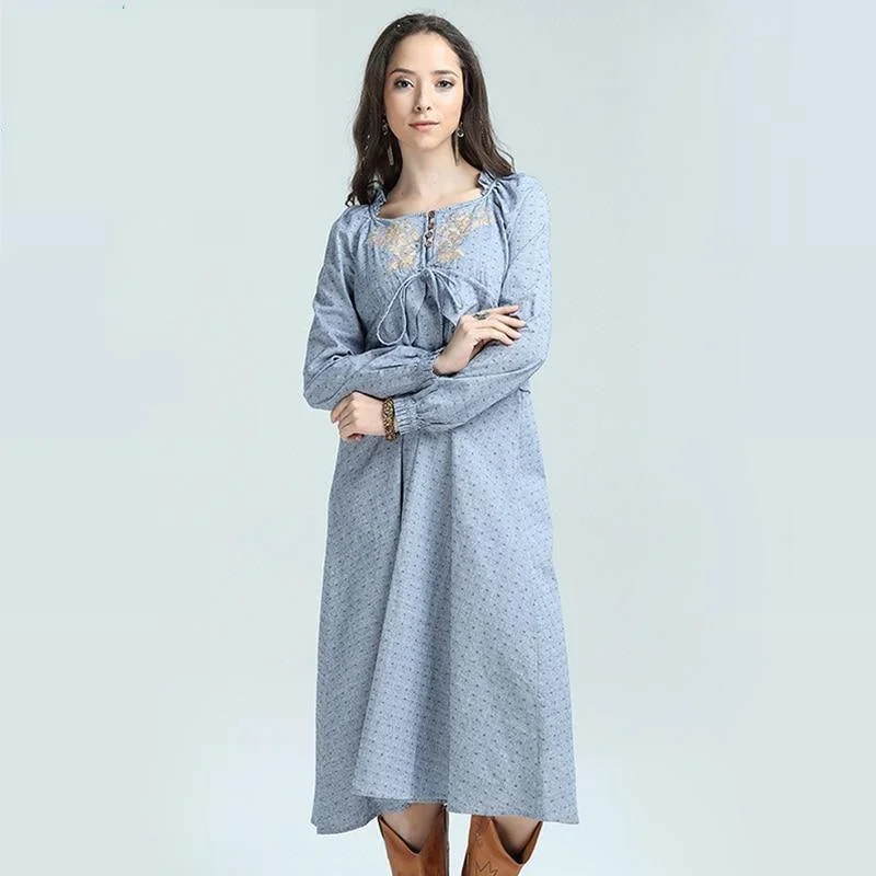 Stylish Women's Outerwear Apparel Classic Elegance Sales New Cotton Linen Country Dress